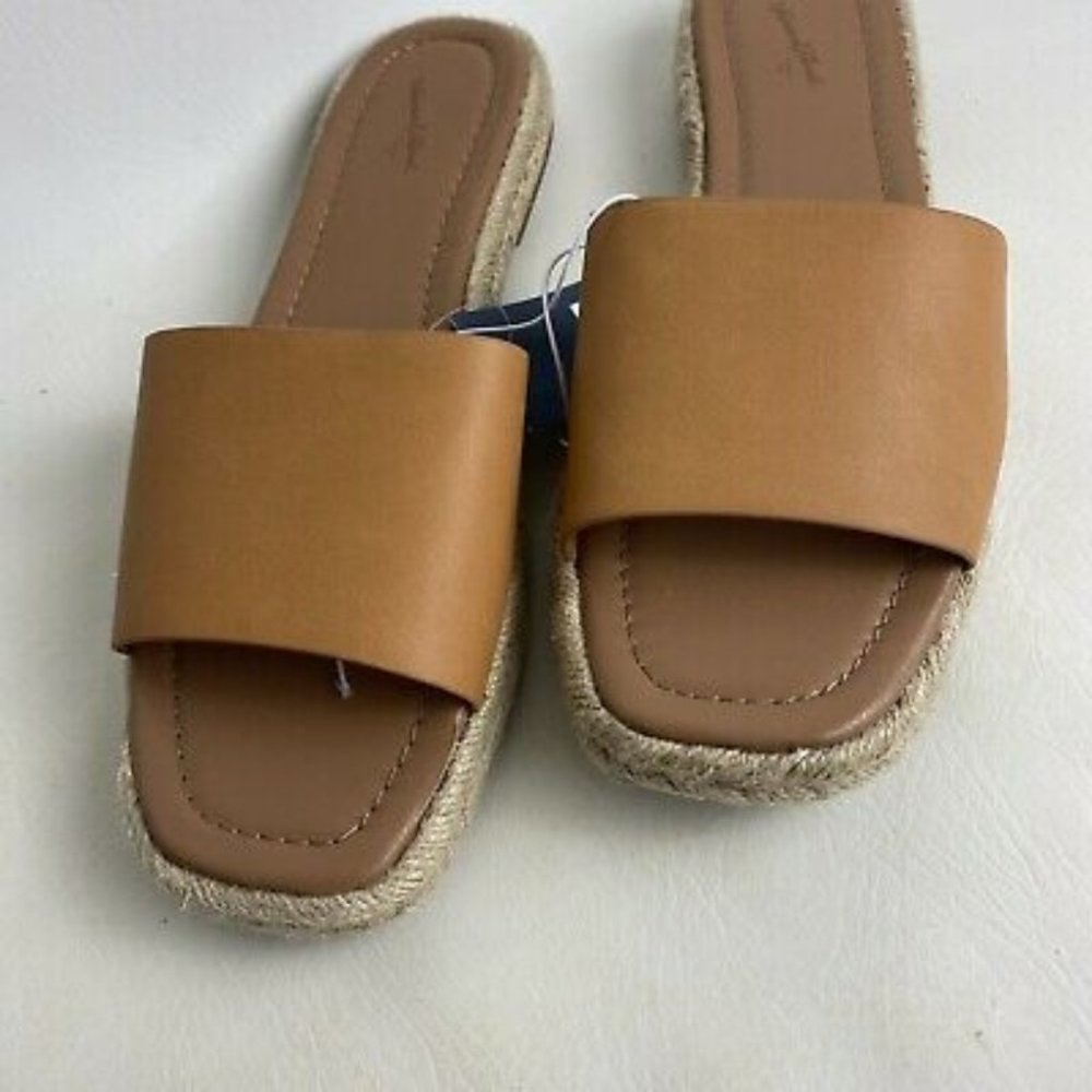 Universal Thread Maren Square Toe Espadrille Slide Sandals Natural 9 - Picture 1 of 4